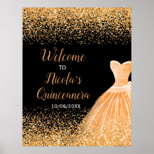 Poster Orange Dress Faux Glitter Quinceanera Bem-vindo