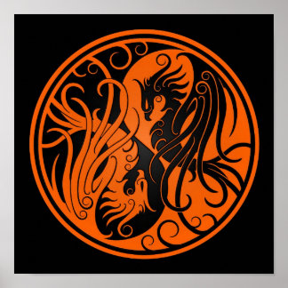 Poster Orange e Black Yin Yang Phoenix