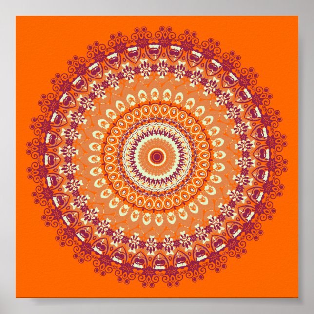 Pôster Orange Elegance Mandala Kaleidoscope (Frente)