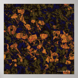 Pôster Orange flower against leaf camouflage pattern