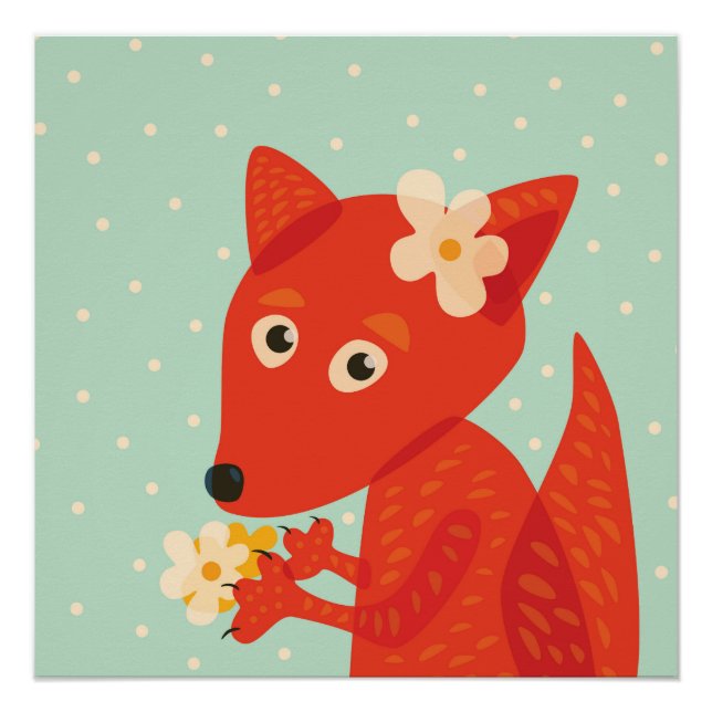 Pôster Orange Fox Kawaii Cute Kids (Frente)