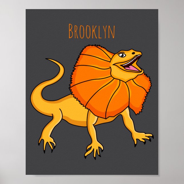 Poster Orange Frilled Neck Lizard Cartoon Illustration Ba (Frente)