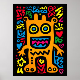 Poster Orange Funky Alienígena - Neon Pop Art Quirky Crea