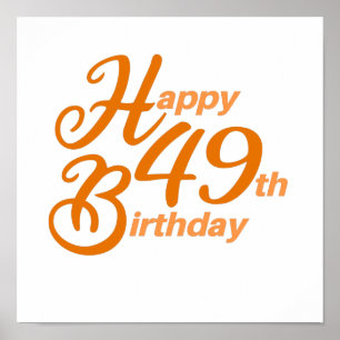 Poster Orange Happy 49º Aniversário - texto cursivo