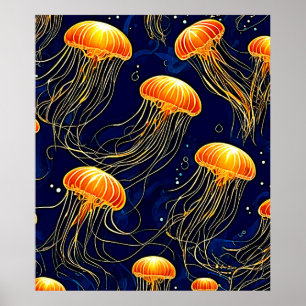 Poster Orange Jellyfish - Arte de Padrão