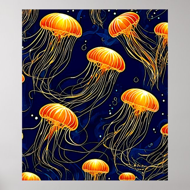 Poster Orange Jellyfish - Arte de Padrão (Frente)