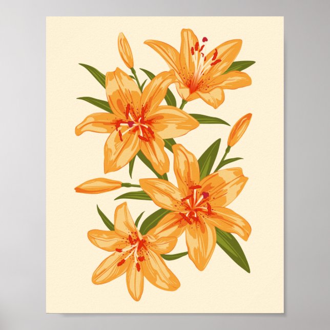 Poster Orange Lilies. Flower illustration (Frente)