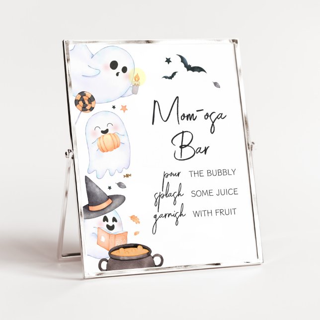 Poster Orange Little Boo Halloween Mãe Bar Osa (Orange Little Boo Baby Shower Mom Osa Bar Sign)