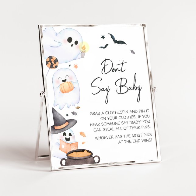 Poster Orange Little Boo Halloween Não diga amor (Orange Little Boo Baby Shower Don't Say Baby Sign)