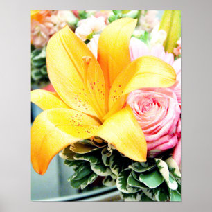 Poster orange pink wedding flowers star lily rose