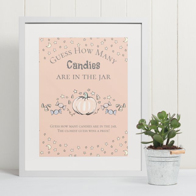 Poster Orange Pumpkin Quantos Canais Joga Chá de fraldas (Elegant & Whimsical Fall Baby Shower Game Poster. Frame Not Included. Hand-Drawn Pumpkin Drawing.)