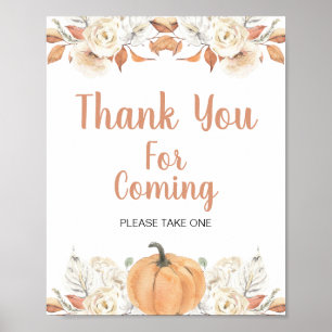 Poster Orange Pumpkin Rustic Floral Obrigado por vir
