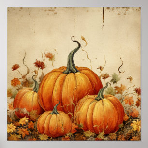 Poster Orange Pumpkins Rustic Autumn