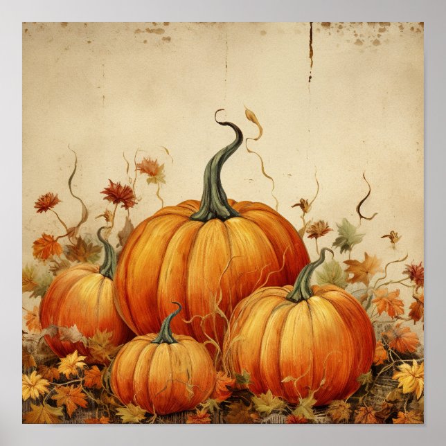 Poster Orange Pumpkins Rustic Autumn (Frente)