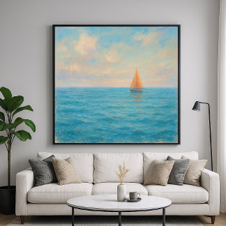 Poster Orange Sailboat Voyage - Pastel Painting Style Art