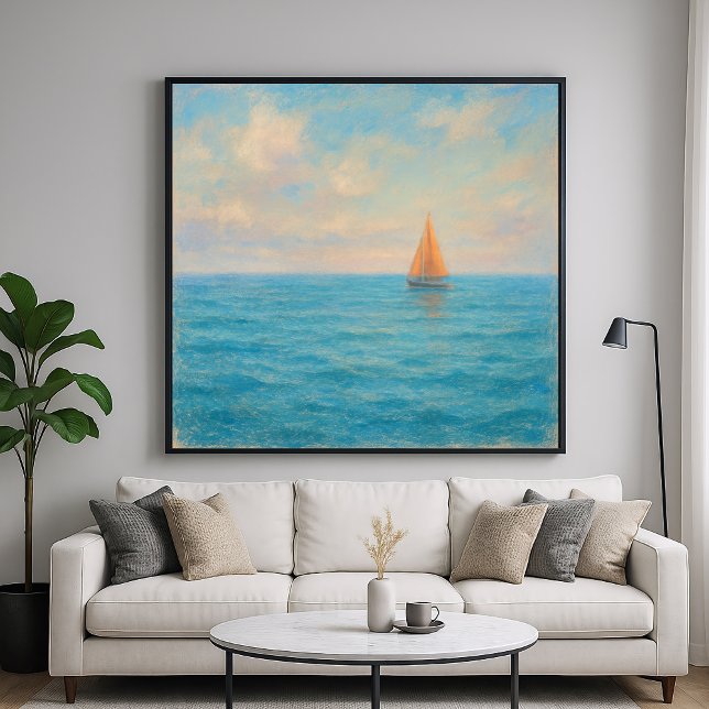 Poster Orange Sailboat Voyage - Pastel Painting Style Art (Criador carregado)