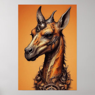 Poster Orange Steampunk Giraffe,