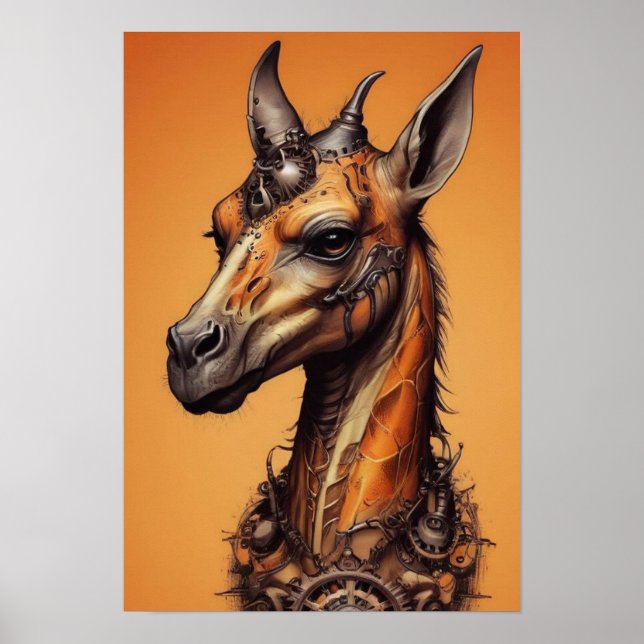 Poster Orange Steampunk Giraffe, (Frente)