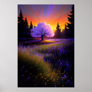 Poster Orange Sunset e Graceful Sakura Tree