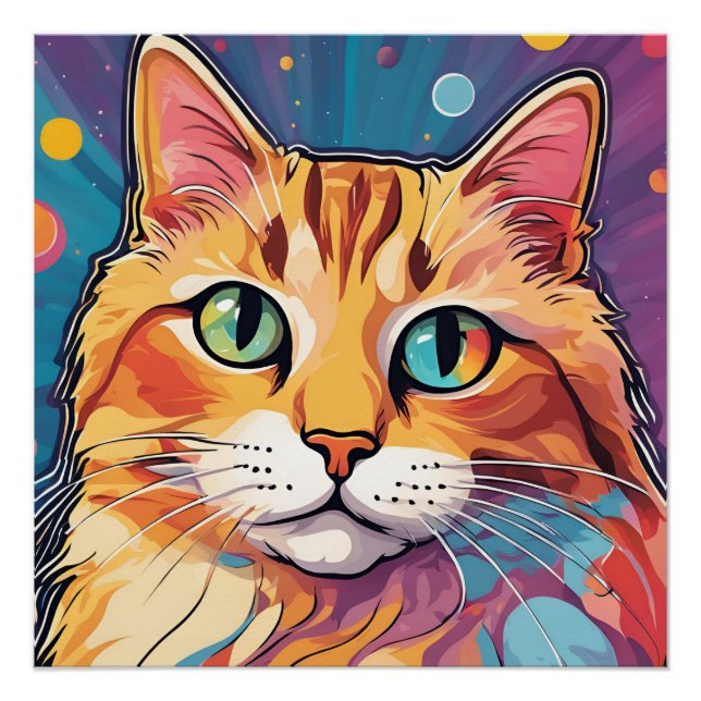 Pôster Orange Tabby Cat | Pintura Colorida Contemporânea (Frente)