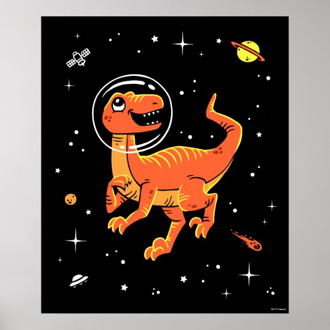 Poster Orange Tyrannosaurus Dinos No Espaço (Frente)