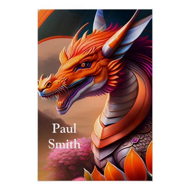 Pôster Oranger Drache, fantasievolle Digital Art (Frente)