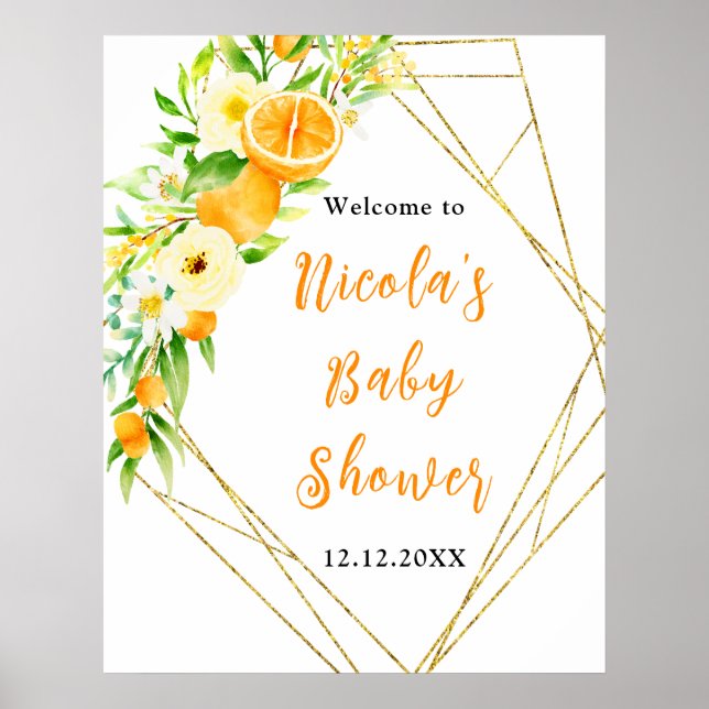 Poster Oranges Citrus Baby Shower Welcome (Frente)