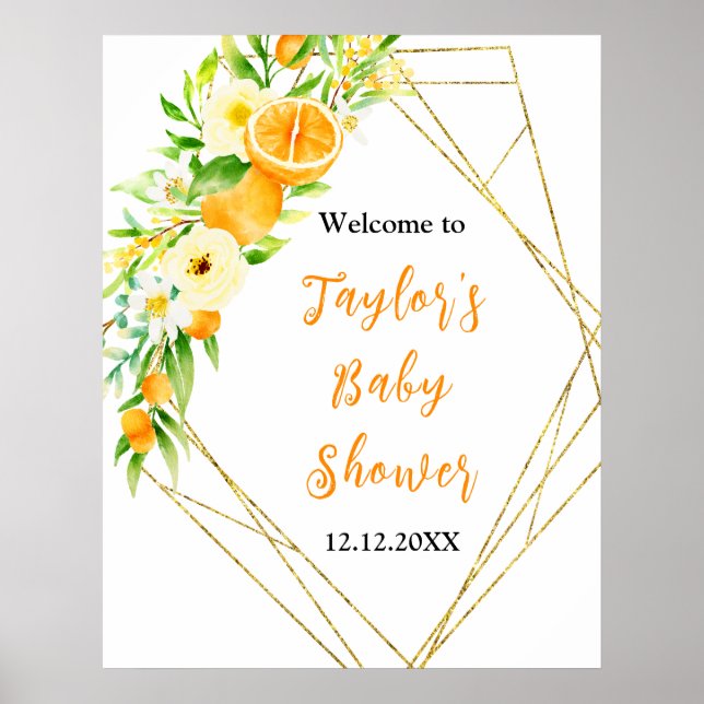 Poster Oranges Citrus Baby Shower Welcome Sign (Frente)