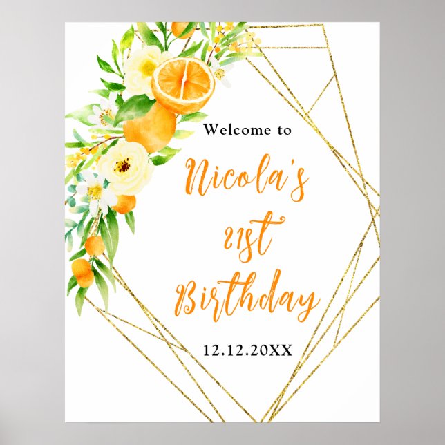 Poster Oranges Citrus Birthday Welcome (Frente)