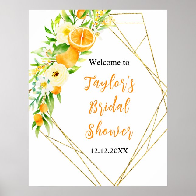 Poster Oranges Citrus Bridal Shower Welcome Sign (Frente)