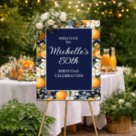 Poster Oranges White Flowers Navy Blue Birthday Welcome