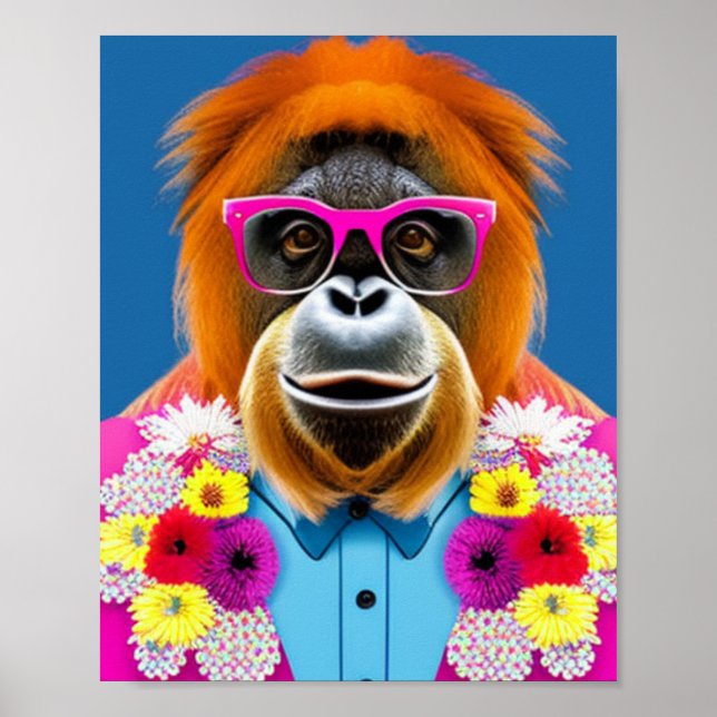 Poster Orangutan com óculos, Arte Imprimível de Paredes (Frente)