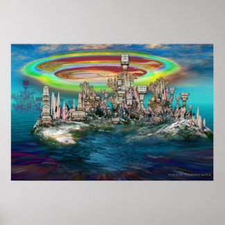 Pôster Orb sobre a Ilha UrbanBuildingTrees