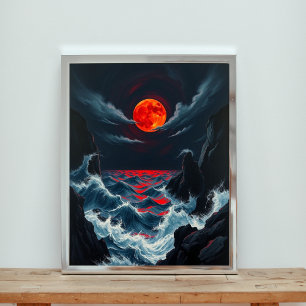 Poster Orbe Carmesim Sobre Mares Tempestuosos de Safira