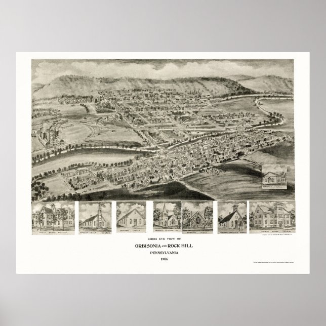 Poster Orbisonia & Rock Hill, PA Panorâmica - 1906 (Frente)