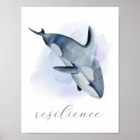 Orca Baleia Assassina Aquarela Azul Branco