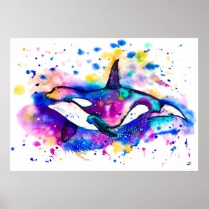 Pôster Orca de Aquarela Colorida