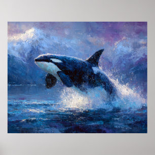 Poster Orca Irrompendo Perto das Montanhas Nevadas