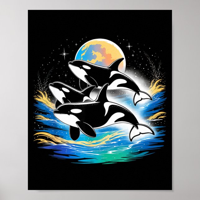 Poster Orca no espaço, planetas, estrelas, parede amantes (Frente)