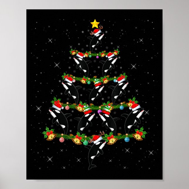 Poster Orca Whale Christmas Tree Lights Santa Funny Sea A (Frente)