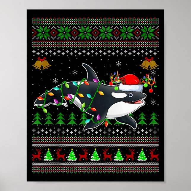 Poster Orca Whale Ugly Christmas Sweaters Santa Sea Anima (Frente)