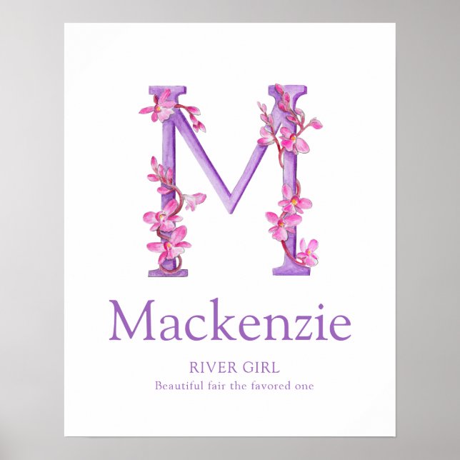 Poster Orchid Letter M Mackenzie custom name meaning (Frente)