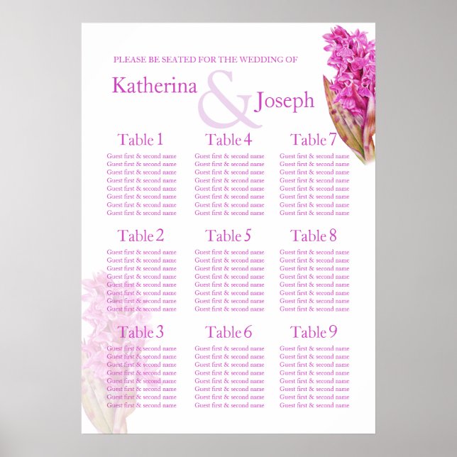 Pôster Orchid purple Wedding Seating Table Planner 1-9 (Frente)