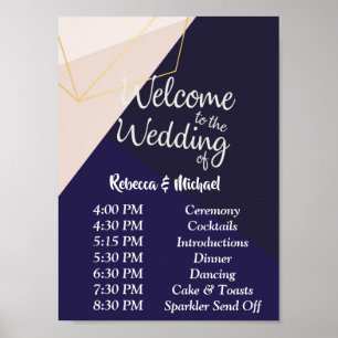 Poster Ordem branca cor-de-rosa do geom dos azuis