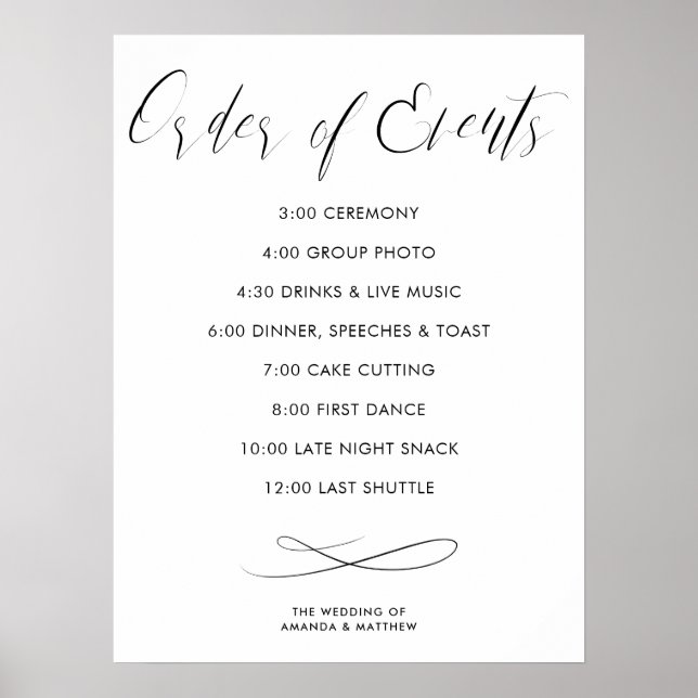 Poster Ordem Caligráfica de Casamento de Eventos Linha do (Frente)