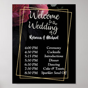 Poster Ordem de Casamento da Rústica Floral Burgundy P