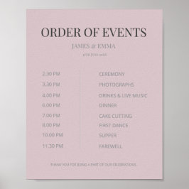 Poster Ordem de Eventos de Casamento Minimalista Rosa Des