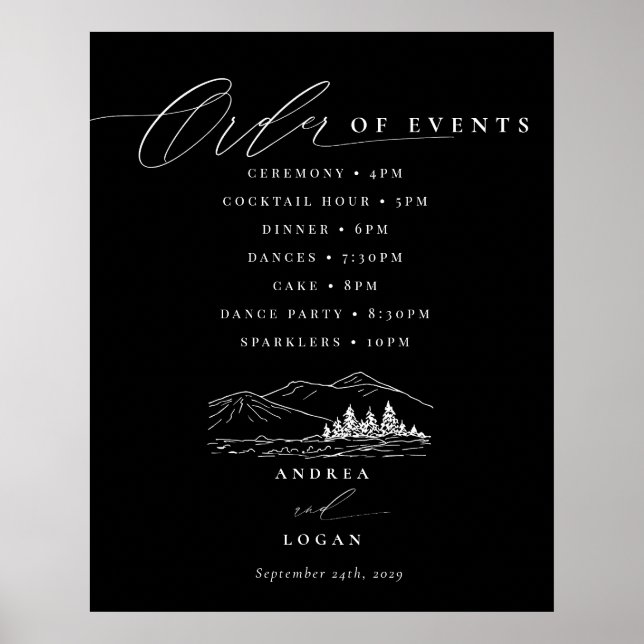 Poster Ordem de Eventos de Casamento Rústico de Montanha  (Frente)