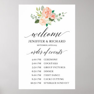 Poster ordem de serviço de casamento floral rosa boêmio