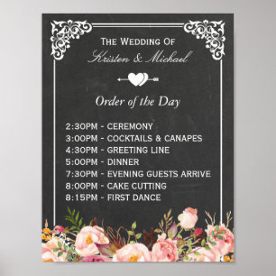 Poster Ordem do sinal floral do casamento do quadro do